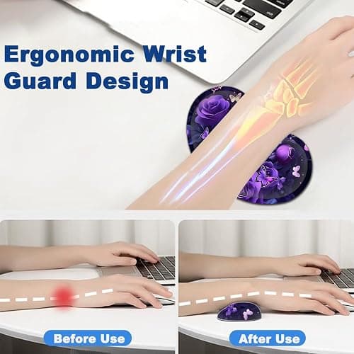 Large Mouse Pad + Keyboard Wrist Rest Set, Extended Gaming Mousepad (31.5X11.8 inch) with Non-Slip Rubber, Ergonomics Memory Foam Mouse Wrist Rest Support, Purple Flowers Painting XXL Desk Pad thumbnail 5