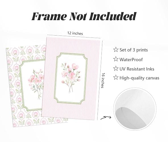 Pink Floral Wall Art Nursery Flower Canvas Wall Decor Baby Girl Wildflower Pictures Aesthetic Striped Botanical Poster Prints Pink Green Floral Painting Artwork for Girl Room 12x16 Inch Unframed 3Pcs thumbnail 2