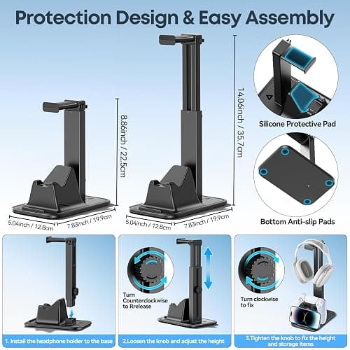 Gaming Headset & Controller Stand, Rotating Headphone Storage with Controller & Phone Holder, Game Desk Storage with Cable Organizer for PS5/PS4/XBOX PC Gamer Essentials Organizer Gift Accessories thumbnail 5