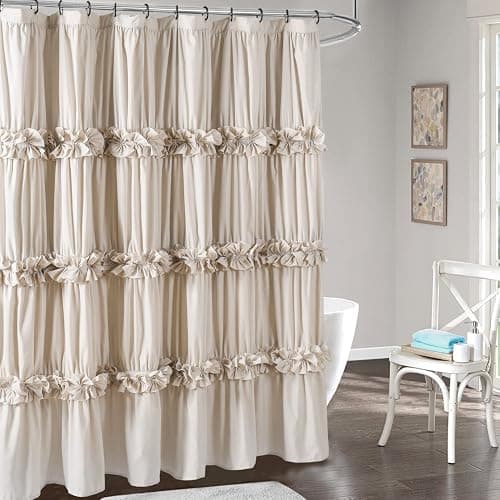 Homechoice Decor Camel Ruffle Shower Curtain, Vintage Handcrafted Bow Tie Bath Curtain for Master Bathroom, Ruched Microfiber Bathroom Curtain with 12 Buttonholes, 72" W x 84" H (LQ-10) thumbnail 7