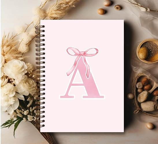 foedor Coquette Trendy Preppy Pink Bow Spiral Notebook,Initial A Journal Personalized Teen Girl Gifts,Monogrammed Gifts for Women Teen Girl,College Ruled Hardcover Spiral Notebook 5.5 x 8.3 - pink A thumbnail 2