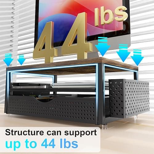 gianotter Wood Monitor Stand Riser, Office Desk Shelf Organizer, Desk Organizer with Drawer and Pen Holder, 2-Tier Computer Stand, Office Organization (Wood) thumbnail 7