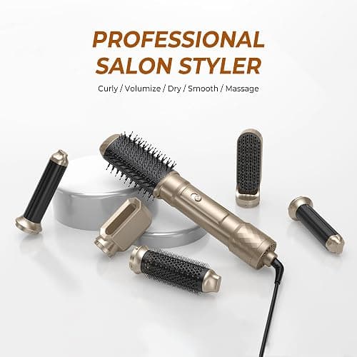 Airstyler Set 6 in 1 Haartrockner Hairstyler,1000W Warmluftbürste, 30mm Air Curling,Abnehmbar,3 Temperatur und Windgeschwindigkeit,Rundbürstenföhn zum Trocknen,Locken und Straighthen der Haare-GOLD thumbnail 2