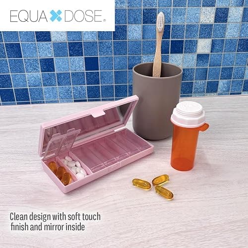 Weekly Pill Case, 7-Day Medicine Organizer with Mirror, Compact, Stylish and Elegant, Pill Planner, 7 Individual Compartments for Supplements, Tablets, Vitamins, and Medications, Pink thumbnail 4