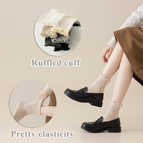 Mcool Mary Womens Crew Socks Ruffle Casual Cotton Frilly Breathable Cute Knit Lettuce Trim Dress Ankle Socks 6 Pack thumbnail 4