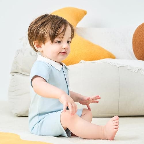 pureborn Baby Boy Romper One-Piece Cotton Outfit Summer Clothes 0-24M | Silky soft, breathable, sailor-themed, summer short sleeves, gentle on skin, snap button for easy on and off thumbnail 2