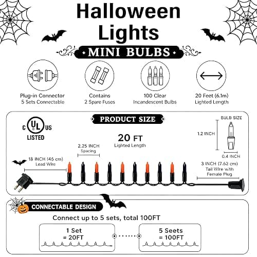 TW SHINE Purple and Orange Halloween Lights, 20FT 100 Count Incandescent Mini String Lights, Waterproof Halloween Decorations for Outdoor Indoor Patio Home Party Garden Yard Decor thumbnail 3