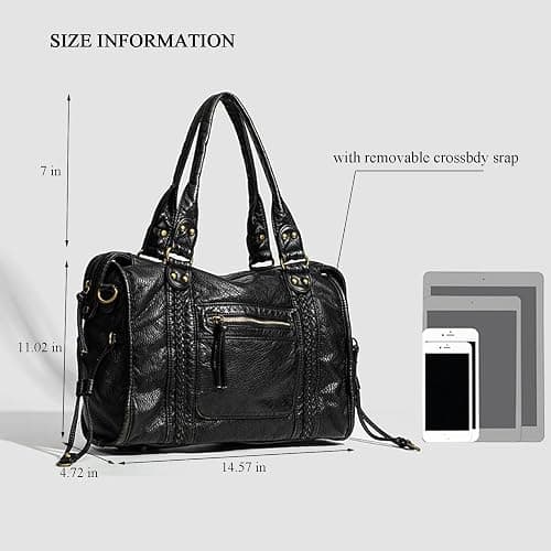 RuiDay Sac à main vintage pour femme, Sac à bandoulière pour Femme avec Multi-Poches, sac fourre tout en Cuir PU, Sac messager, Pour l'école, les voyages thumbnail 6