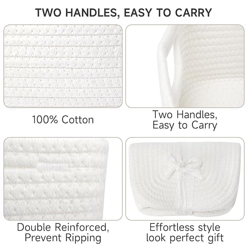 Maxuni 3-Pcs Shelf Baskets for Organizing, Closet Organizer Bins, Small Woven Baskets, Rope Toy Basket, Storage Basket for Shelves, Cube Decorative Box, 11.8×7.8×5.1”, White thumbnail 8
