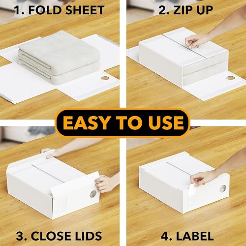 SpaceAid 5 Pack Bed Sheet Organizers and Storage, Foldable Sheet Organizer for Linen Closet, Sheets Set Folder Keeper with Window XL (Queen & King Size) Organizing Bedding Container, White - 5 Pack - White, 5 Pack thumbnail 3