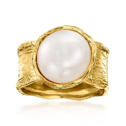 Ross-Simons 12mm Cultured Button Pearl Ring in 18kt Gold Over Sterling - Image 1