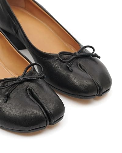 KOKOMOMO Black Split Toe Ballet Heels for Women Japanese Tabi Shoes Cylindrical Low Heels Pumps Chunky Block Heel Office Wedding Party Dress Shoes 1.2 INCH thumbnail 4