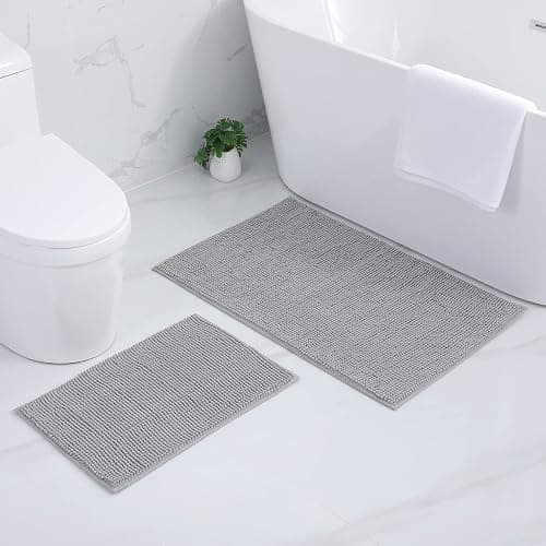 Kitinjoy Non Slip Chenille Bath Mat, Extra Soft Bathroom Mat, Super Absorbent Fluffy Bath Mats for Bathroom, Machine-Washable Quick Dry Bath Rug Foot Mat, 16"x24", Grey thumbnail 2
