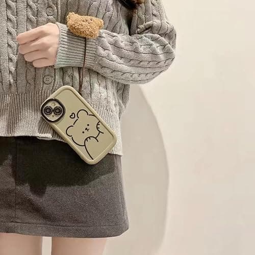 Cute Brown Teddy Bear Pattern Phone Case with Kawaii 3D Cartoon Bear Hangings iPhone 15, Non-Slip Design and Shock Absorption, Phone Case for Teen Girls, Boys, Women and Men(iPhone - 15) thumbnail 6
