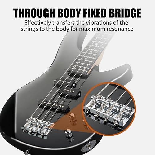 Ktaxon 4 String Electric Bass Guitar, Full Size Standard Right Handed Rosewood Fingerboard Beginner Kit with Cable Wrench Tool (Black) thumbnail 4