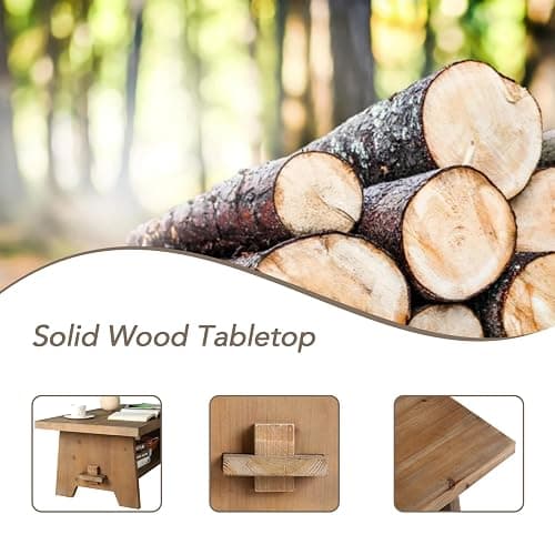 Farmhouse Wood Coffee Table - 43.4” Mid Century Modern Wooden Coffee Tables for Living Room, Solid Firwood Tabletop Rectangle Coffee Table, Center Table for Living Room, Brown - Brown thumbnail 7