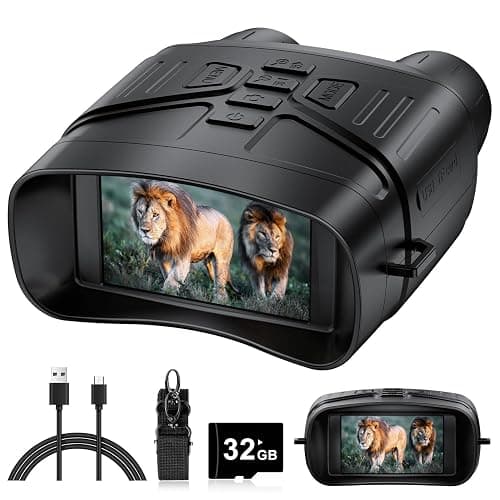 Night Vision Goggles - 4K Night Vision Binoculars with 5000mAh Rechargeable Battery, 32GB TF Card can Save Photo and Video, 3'' HD Screen for Camping & Security, Black - Image 1