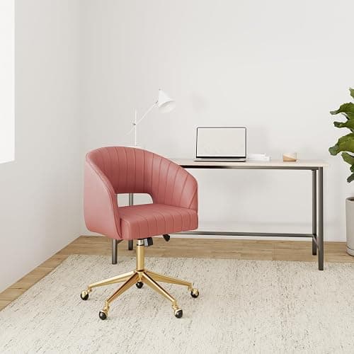 Nrizc Velvet Home Office & Living Room Desk Chairs with Adjustable Swivel Wheels, Ergonomic Upholstered Office Chair for Bedroom, Vanity Study (Rose) thumbnail 2