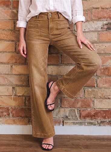 Sidefeel Women's Wide Leg Jeans High Waisted Denim Pants | Double Button Waistband,Tummy Control,Front Patch Pockets,Full Length,High Rise,Stretchy Fabric,Casaul Daily Wear thumbnail 6