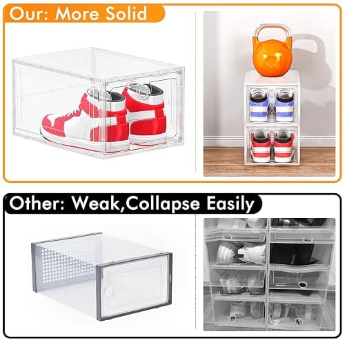 ARSTPEOE 6 Pack Upgrade Harder Shoe Organizer, Shoe Storage with Magnetic Front Door, Clear Shoe Boxes Foldable Space-Saving Shoe Rack for Sneaker Boot Container, White thumbnail 4