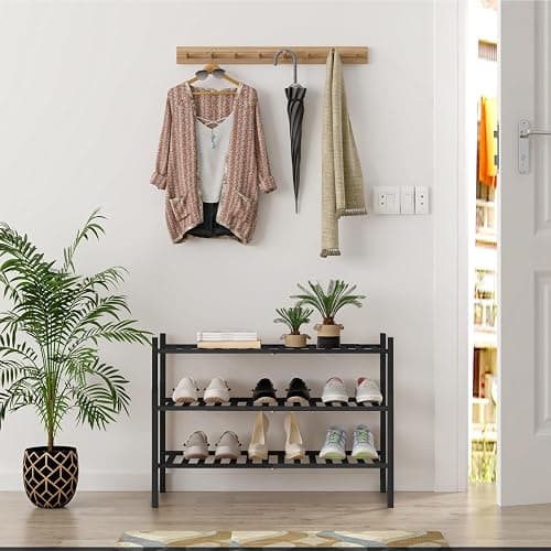 Z&L HOUSE 3-Tier Shoe Rack for Closet, Stackable Bamboo Shoe Rack for entryway, Hallway, Bathroom, Multifunctional Utility Free Standing Shoe Shelf Black thumbnail 2