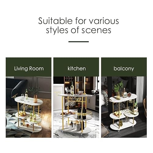 PAUKIN Gold Bar Carts with 4-Tier Storage Shelves, Mobile Bar Serving Cart with Wine Rack and Glass Holder, for The Home, Kitchen, Living Room, Dining Room thumbnail 8