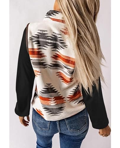 SELINK Womens Fleece Jacket Western Aztec Print Long Sleeve Snap Button Down Shacket Jackets with Pockets thumbnail 2