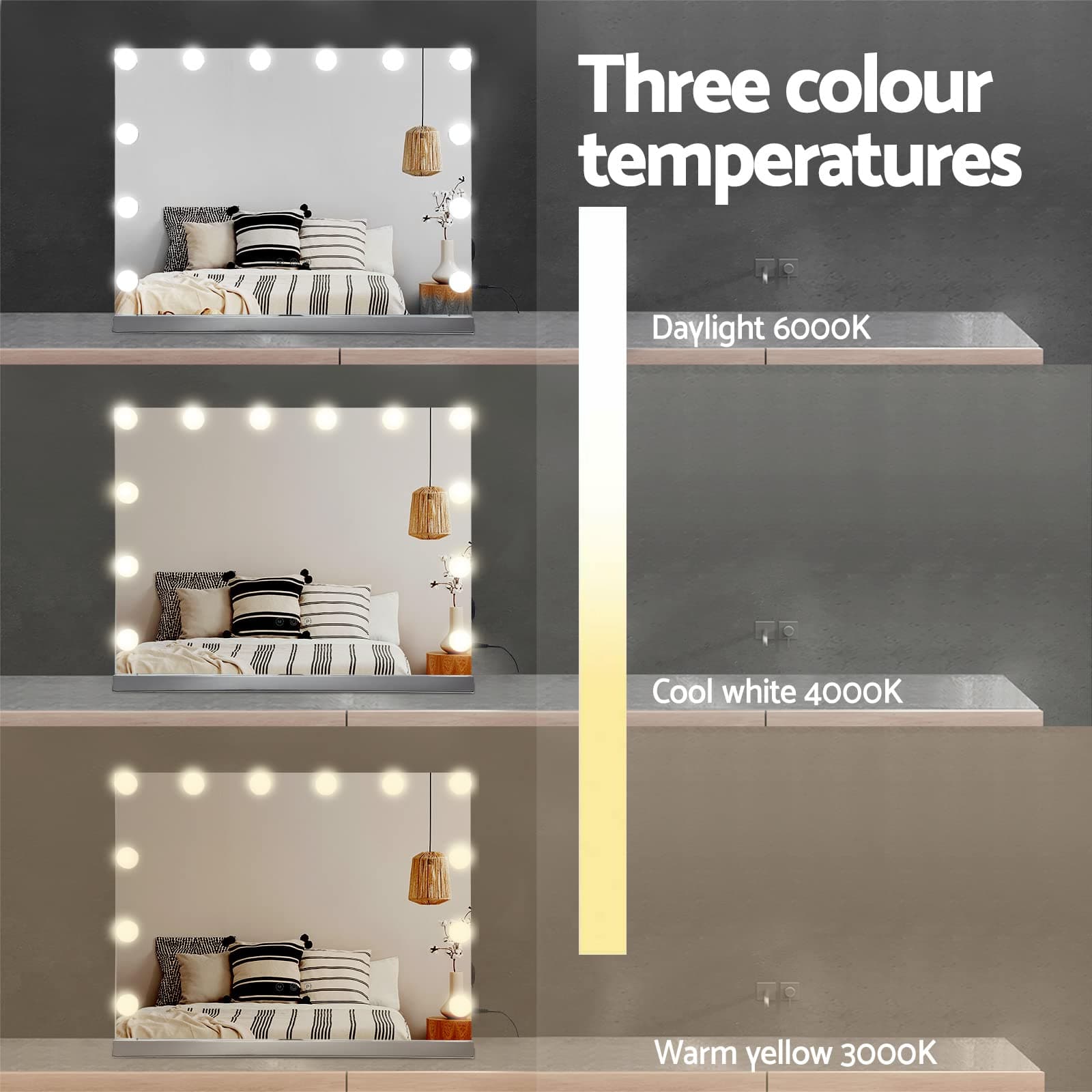Embellir Hollywood Makeup Mirror with Lights 15 Led Lighted Vanity Mirrors Wall Mounted Cosmetic Beauty Dressing Illuminated Glam Studio Professional Artist Adjustable Magnifying Backlit Modern thumbnail 4