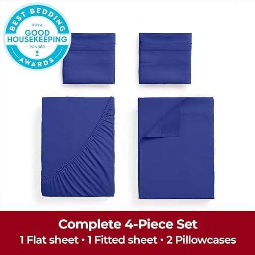 Mellanni Extra Deep Queen Sheets - 4 PC Iconic Collection Bedding - Hotel Luxury, Ultra Soft, Cooling Bed Sheets - Wrinkle, Fade, Stain Resistant (Queen, Royal Blue) thumbnail 4