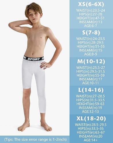 MIVEI Youth Boys Girls One Leg Compression Pants Basketball Single Leg Sleeve Tights Kids 3/4 Leggings Sports Base Layer thumbnail 7