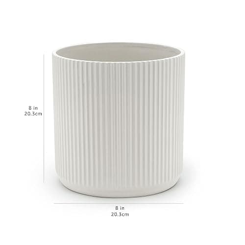 Amazon Basics Fluted Ceramic House Round Planter, 20.3 cm, White thumbnail 2