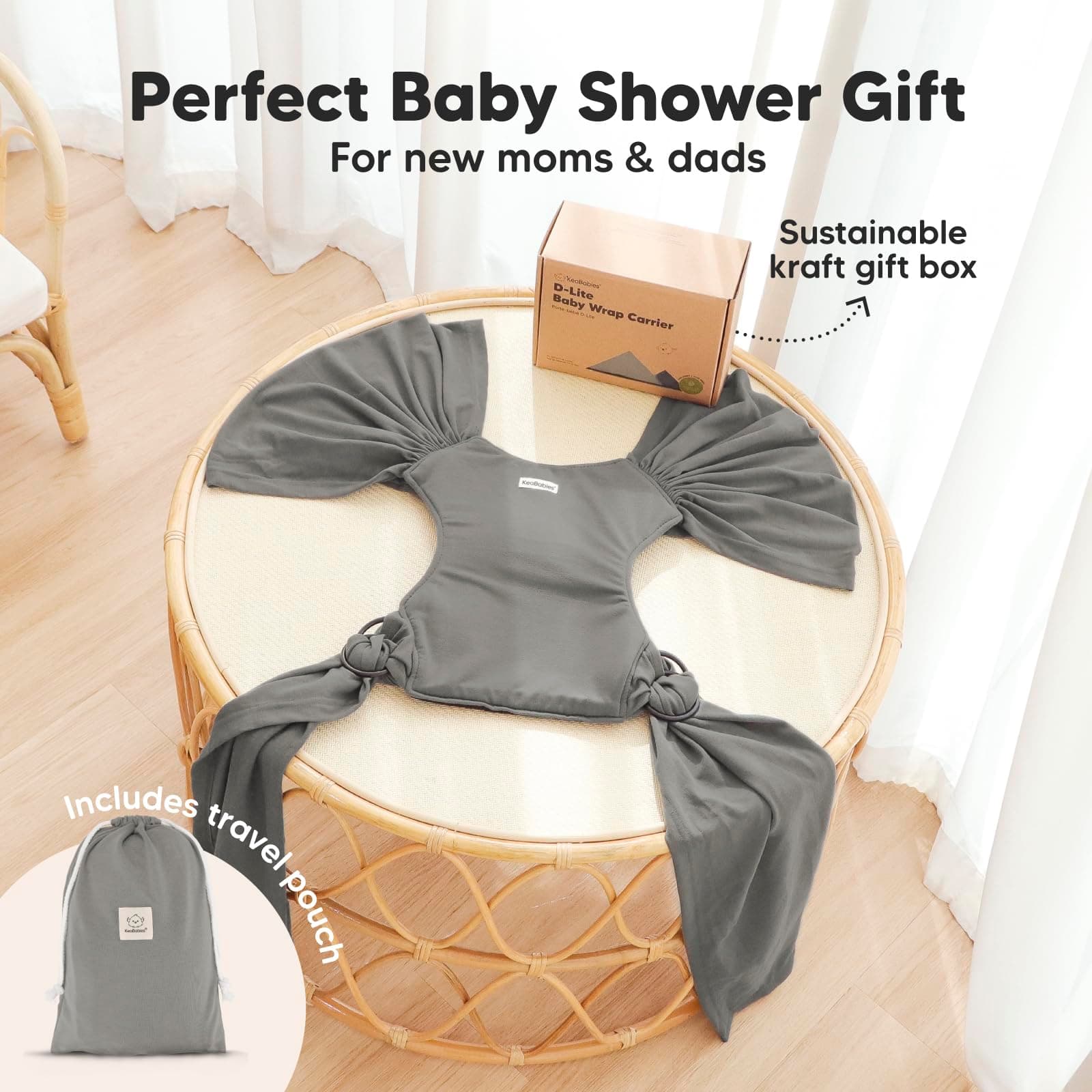 KeaBabies Baby Wrap Carrier Ring Sling - Easy to Wear, Adjustable D-Lite Baby Carrier Newborn to Toddler, Infant Carrying Shirt, Hands Free Bonding, Breathable Fabric Wearing Wrap (Graphite) thumbnail 8
