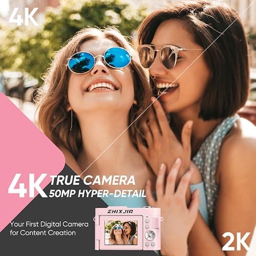 4K Digital Camera for Photography- 50MP Autofocus Vlogging Camera with 2.8" 180°Flip Screen, 18X Digital Zoom- Compact Point and Shoot Camera with 32GB TF for YouTube, Travel, Beginners, Pink thumbnail 2