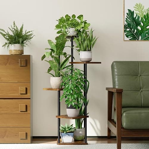 Bamworld Support Plantes Intérieur À 5 Niveaux, Porte Plante Intérieur Pour Plusieurs Plantes, Étagère Plante En Métal Brun, Porte Plante Extérieur (Brun Rustique) thumbnail 4