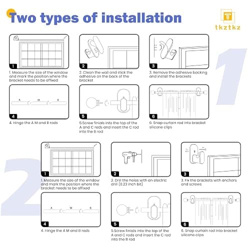 TKZTKZ Curtain Rods No Drilling for Windows 32 to 45 Inch:No Drill Small White Curtain Rod with Adhesive Brackets for Bedroom,5/8" Apartment Renter Friendly Adjustable Drapery Rods Easy Install thumbnail 7