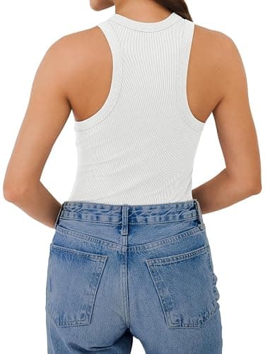 GKBK Womens Racerback Tank Tops Ribbed High Neck Sleeveless Casual Summer Basic Slim Fitted Tank Cami Shirts thumbnail 2