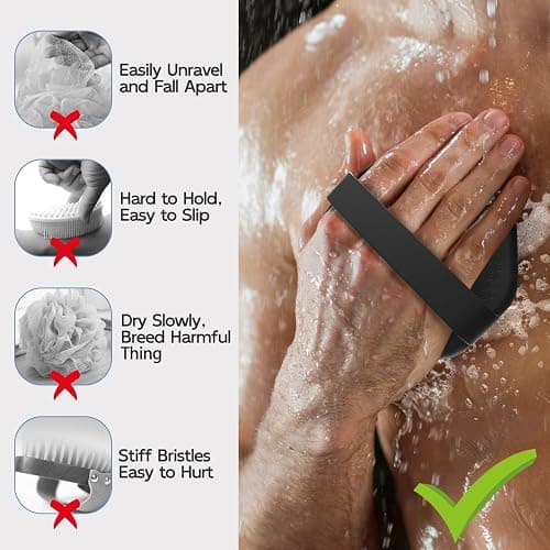 3 PCS Silicone Bath Brush Set,Back Scrubber & Body Brush & Face Brush Set, Super-Exfoliating & Lathering Body Scrubber, Shower Brush, Face Scrubber Combination for HomeBathroom Hotel Travel.(Black) thumbnail 9