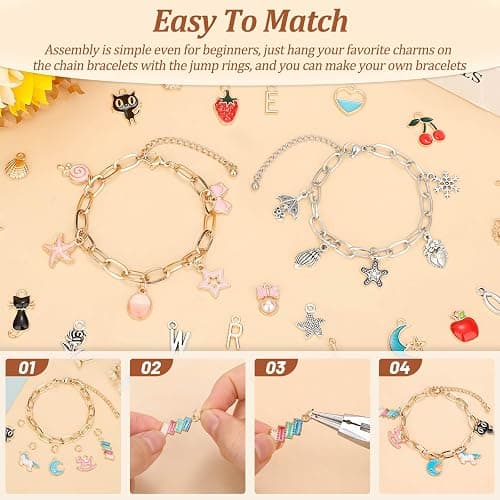Mckanti 674 Pieces Charm Bracelet Making Kit, Including Paperclip Chain Bracelets, Charms, Jump Rings for DIY Bracelet Making(Gold & Silver) thumbnail 5