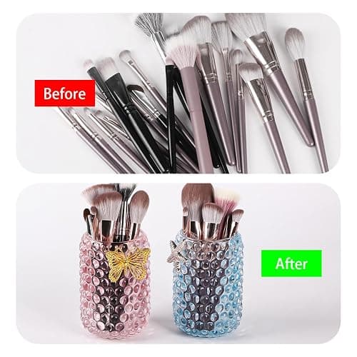 Tonxus Makeup Brushes Holder,Cute Glass Cosmetic Brush Organizer Cup with Starfish Decor,Bubble Crystal Pencil Holder,Vanity Makeup Storage Cups for Eyeliner Eyebrow Pens (Light Blue) thumbnail 7