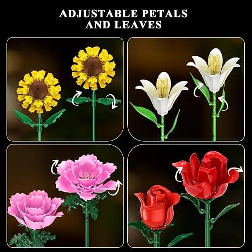 CUBIMANA Flower Bouquet Building Set, 1043 PCS Bouquet Botanicals Collection Gift for Valentine's Day for Her and Him, 15 Artificial Flowers Building Blocks Home Plant Decor for Adults Women Birthday thumbnail 7