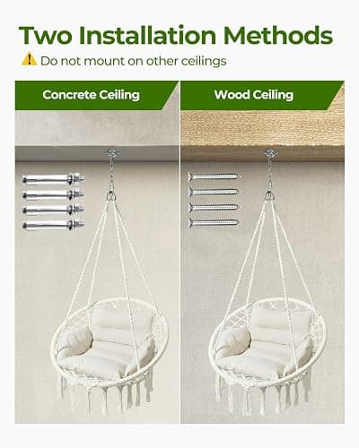 Greenstell Hammock Chair, Macrame Swing Chair with Comfy Cushion, Boho Hanging Chair for Outdoor & Indoor, Perfect for Bedroom, Patio, Balcony, Hold up to 330Lbs, White thumbnail 5