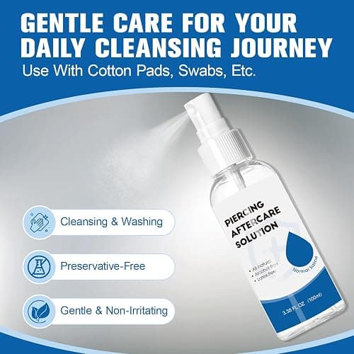 2 in 1 Piercing Aftercare Spray & Wipes Kit: Non-Greasy Saline Solution for Keloid Bump Removal, Piercing Bump Treatment Solution, Ear Nose Lip Belly Piercing Cleaner Wipes(3.38oz + 100ct) thumbnail 3