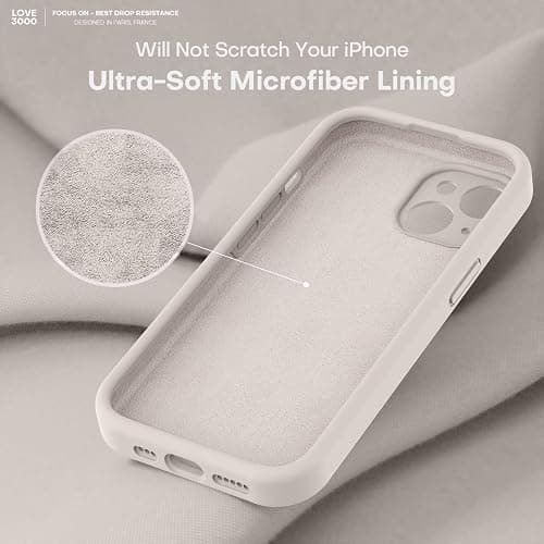 LOVE 3000 Compatible with iPhone 15 Case, [Smooth Silicone Full Coverage Camera] [8ft Drop Protection], Soft Microfiber Lining Full Body Protective Case for iPhone 15 6.1 inch - Stone thumbnail 5