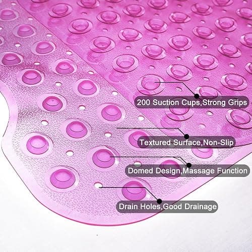 TreeBud Bathtub Mats for Shower Tub Non-Slip Bath Mat 39 x 16 Inch Extra Long Shower Mat, Bath Tub Mat for Bathroom with Machine Washable, BPA Free for Kids (Clear Hot Pink) thumbnail 2