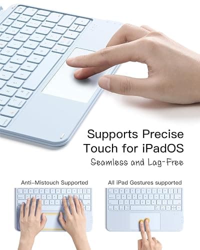 Inateck for iPad 11th/10th Generation Case with Keyboard,for iPad 10th(10.9")/11th Gen(2025 A16),Air 11" M3/M2,Air 6/5/4th,Pro 11 4/3/2/1th,Ultralight Detachable Keyboard with Touchpad, AceTouch Blue thumbnail 7