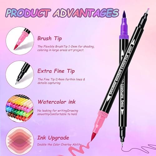DUULEMANG 48 Colors Dual Markers Brush Pens, Art Markers Colored Pens for Adult Coloring Books, Brush and Fine Point Dual Tip Artist Colored Marker Set thumbnail 4