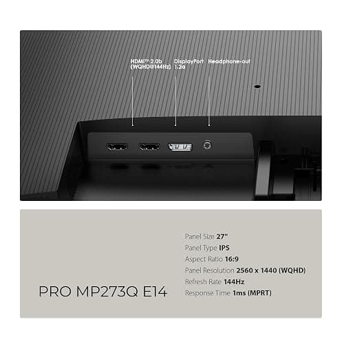 msi PRO MP273Q E14 27-inch IPS 2560 x 1440 (QHD) Computer Monitor, 144Hz,Adaptive-Synch, HDMI, DP Port, VESA Mountable, Tilt, Speaker, 1ms, Black thumbnail 8