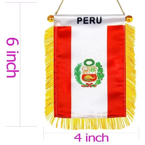 Peru Hanging Flag with Suction Cup 4x6 Inch - Double Sided Peruvians Mini Banner for Car Rearview Mirror and Window Decor thumbnail 3