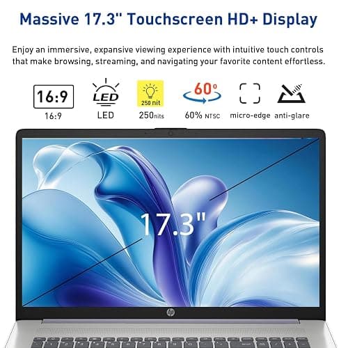 HP 17.3” Touchscreen Laptop w/Microsoft 365, 16GB RAM, 1TB SSD+128GB UFS | Webcam w/ shutter, Fingerprint Reader, Backlit Keyboard, Microsoft Copilot Key, Intel Quad-Core CPU, Win11, Blue thumbnail 3