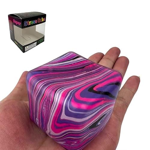 Big Size Marble Ice Cube Squishy Fidget Toys, Stress Relief Squeeze Toy Adults, Party Favors Gifts (5.5cm Ripple Pattern [Purple] + Color Box) - Image 1